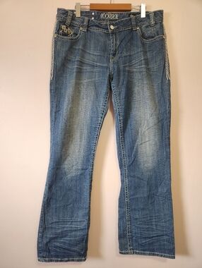 Rock & Roll Cowgirl 91-4902 Mid-Rise Bootcut Riding Jeans Western Filigree Sz 34